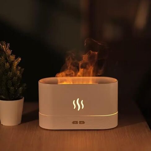7 Color Changing RGB, Realistic Flame Effect, Essential Oil Ultrasonic Aromatherapy Diffuser Air Humidifier, Lamp Mist Maker Unique Gift for Household, Office (White-RGB) in Saudi Arabia