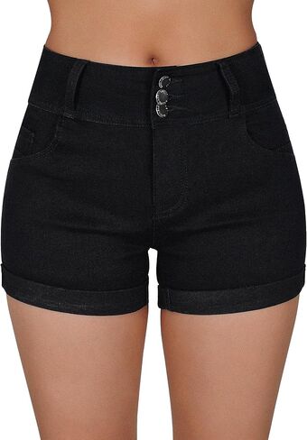 roswear Women's High Waisted Stretchy Jean Shorts Curvy Butt Lifting Rolled Hem Denim Shorts in Saudi Arabia