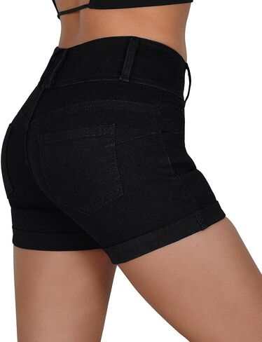 roswear Women's High Waisted Stretchy Jean Shorts Curvy Butt Lifting Rolled Hem Denim Shorts in Saudi Arabia
