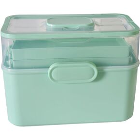 Portable Clear Medicine Box Empty, Family First Aid Dispenser/Art & Crafts Case/Folding Tool Organizer/Multipurpose Storage Container 3-Layers Storage Bin for Family Emergency (Green)