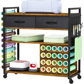 Organizers and Storage Craft Table Compatible with Cricut Machines, Multi-Functional Large Sturdy Storage Cart with Vinyl Roll Holder, Fantastic Storage for Craft Machines Organization
