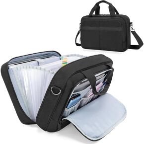 Accordion File Organizer with Lockable Zipper, Expanding File Folder Document Bag for A4 / Letter Size Files, Black (Empty Bag, Patent Design)