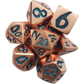 Metal DND Dice Set Gold Dice Blue Number, Date Night Dice for Dungeons and Dragons Gifts D&D Metal Dice DND Accessories Art Dice Polyhedral Dice D 20 Dice RPG Table Games Role Playing Dice