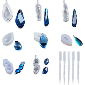 SUPVOX 8pcs Resin Casting Molds Set Assorted Gem Shaped Epoxy Molds Silicone Casting Molds DIY Craft Jewelry Making Accessories with 5pcs Droppers