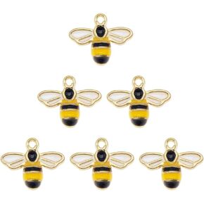 Julie Wang 40pcs Enamel Tiny Bumble Bee Charm for Jewelry Making Craft DIY Decoration Children Girl Fairy Style Pendant 14x12mm