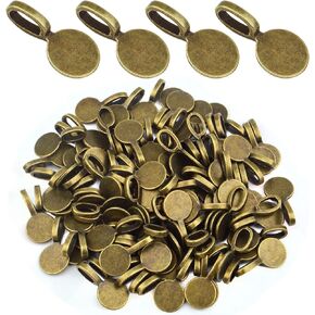 Aylifu 100 Pieces Tibetan Style Glue-on Flat Pad Bails Pendants Charms Earring Bails Accessories for DIY Necklace Crafts Jewelry Making, Bronze, 18 mm x 9 mm