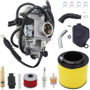 Rancher 350 400 Carburetor with Choke Cable Valve Plunger Kit Specially For Honda FourTrax Rancher 350 00-06, FourTrax Rancher AT 400 04-07, Air filter& Oil filter Spark Plug Include