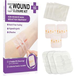 (3 CT) 2.3 X 2.3" Wound Closure Strips - Laceration Closure Kit - Zip Stitch Wound Closure Kit Device Zip Tie Skin Closure Butterfly Adhesive Steri Strips Wound Closure Glue Bandages Sutures