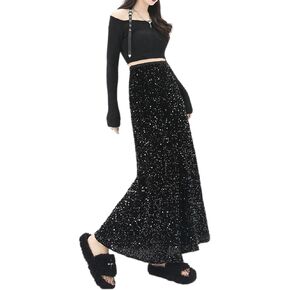 Sequin Fishtail Skirt for Women Sparkle Long Bodycon Midi Mermaid Skirt Party Night Out Formal Skirts