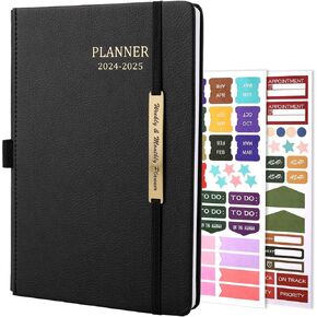 Tiankool Planner 2024-2025, Jul 2024-Dec 2025 Weekly Monthly Planner - 2024-2025 Planner with Stickers, Elastic Closure, Inner Pocket, Round Corner, 5.8" x 8.25" - Black