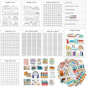 73 Pcs Reading Tracker Stickers Set Include 23 Small Spicy Star Rating, Book Icons, ebook Icons, Audiobook Icons Mini Sheet and 50 Reading Stickers for Rating Books, Movies, Planners, Journals