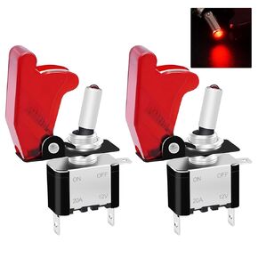 Twidec/2Pcs Rocker Toggle Switch 12V LED Lighted Heavy Duty Racing Car Automative 12 Volt DC 20A SPST ON/Off Toggle Switch Red LED Illuminated 3Pin with Red Waterproof Safety Cover ASW-07DRRMZ-2PCS