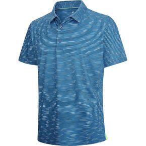 WARHORSEE Mens Golf Shirt Short Sleeve Striped Golf Polo Shirts for Men Moisture Wicking Performance Dry Fit Polo Shirts