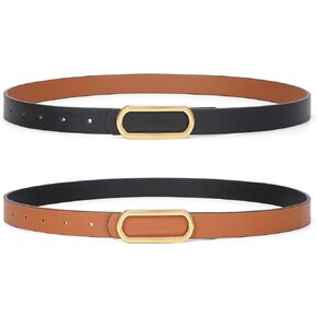 Skinny Belts for Women Thin Reversible Leather Belt for Dresses Jeans Pants with Gold Silver Buckle,1 Pack