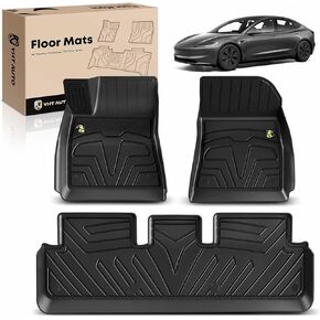 YHTAUTO Automotive All Weather Floor Mats Compatible with Tesla Model 3 2021-2023, Car Mats Custom Fit TPE Floor Liners Front & Back Seat, Red, Set of 3