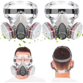 2 Set Full Face Gas Respirator Mask, Gas Masks with Activated Carbon Filter Against Gases,Dust,Organic Vapor