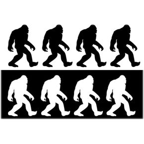 08 Pack Bigfoot Decal Small Stickers Sasquatch (4) White & (4) Black, Size 3" H x 2" W for Tumbler Cup Cars Trucks Vans Walls Laptop