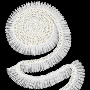 FINGERINSPIRE 4 Yards Ruffle Trim Ribbon 2-3/8 inch Wide White Pleated Tulle Lace Trim with Pearl Beads Decorative Pleated Lace Ribbon for Sewing Clothes Accessories for Wedding Clothes Decor