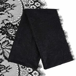 GORGECRAFT Black Eyelash Lace Fabric Soft Floral Mesh Allover Double Boarder Trim Ribbon Embroidered Lace Tulle Rectangle Tablecloth Table Cover Overlay for DIY Wedding Tabletop Decor 2.95x11.8 Inch