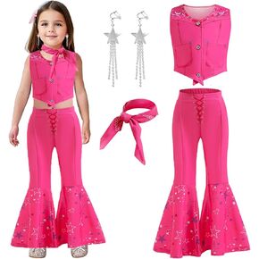 Girls Cowgirl Costume Sleeveless Top Flare Pants Kids 70s 80s Disco Outfits Movie Doll Dress up for Halloween