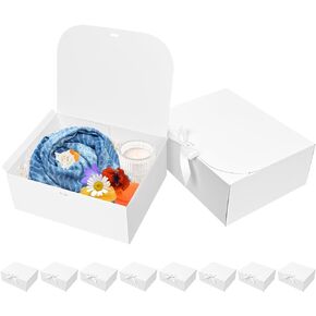 10 Pack Gift Boxes with Lids, 10×8×4 Inch Bridesmaid Proposal Box for Gift with Black Ribbon, Black Gift Boxes for Valentine's Day, Baby Shower, Graduation, Bachelor Party, Wedding, Birthday