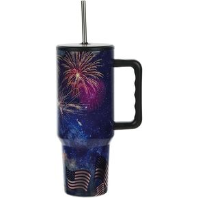 4th of July Americana Fireworks & Flags 40 Oz Stainless Steel Tumbler