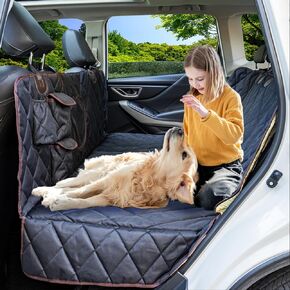 Dog Seat Cover Hammock with Hard Bottom for Full Size Trucks and Large SUVs, Back Seat Extender for Dogs - Extra Large + Pet Travel Bowl