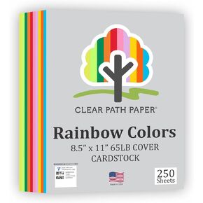 Mixed Rainbow Cardstock - 65Lb Cover - 8.5 x 11 inch - 250 Sheets - Clear Path Paper