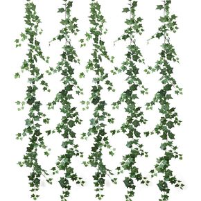 5 Pack 395" Artificial Vines Ivy Garland Fake Vine Realistic Silk Green Leaves Faux Hanging Plants Greenery Decoration for Outdoors Wedding Arch Party Indoor Mantle Bedroom Home Decor