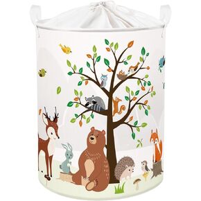 Clastyle 63L Large Woodland Animal Tree Kid Laundry Hamper with Handle for Boy Girl Collapsible Clothes Toy Storage Basket with Lid for Bedroom Bathroom Nursery