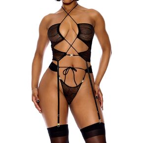 Forplay womens Pull My Strings Mesh Longline Bra Lingerie SetLingerie Set