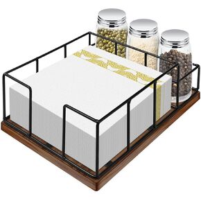 Wooden Napkin Holder with Salt and Pepper Shaker Holder， Metal Napkin Holder for Kitchen Table Decor， Extra Large Simple Napkin Dispenser