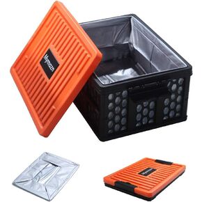 Mymazn Trunk Crate Organizer with Cooler for Car, Collapsible Plastic Trunk Lid Organizer Box for Travel, Groceries, Sports, Home, Tailgating | Hard Trunk Organizer and Removable Insulated Cooler Set