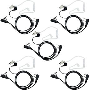 Walkie Talkie Earpiece with Mic 2 Pin Acoustic Tube Headset with PTT Compatible with Kenwood PUXING Baofeng UV-5R UV-5RA 888S Retevis RT22 RT21 H777 2 Way Radio (5 Pack)