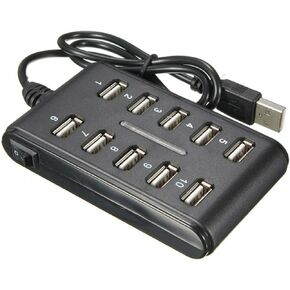 Xiaokeis USB Hub, Portable Powered USB Hub with 10 Ports, Powered USB 2.0 Hub, USB Hub Powered with Fashion Appearance, Suitable for Household Usage, Mini USB Port Can be Space Saving(Black)