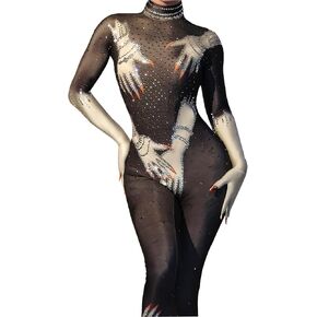 Rhinestone Hands Printed Jumpsuit Red White Black Gloves Sexy Performance Singer Dj Club Party Birthday Show Stage in Kuwait