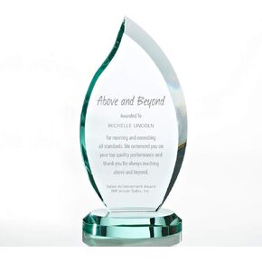 Engraved Trophy - Jade Glass - Flame Shape - Award for Employees - Comes in Gift Box