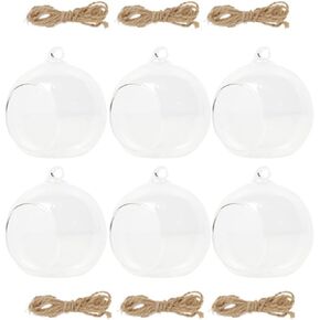 6pcs Hanging Glass Orbs Hanging Glass Globe Plant Terrariums, Hanging Wall Vase, Glass Candle Holders Globe for Wedding, Birthday Christmas Party(8cm)