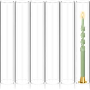 Showgeous 12 PCS Hurricane Candle Holder, D:3" H:14" Open Ended Glass Candle Cylinder Sleeve, Clear Glass Cylinder Candle Holder, Open Flame Candle Chimney Tube Cover, Bottomless Cylindrical Glass