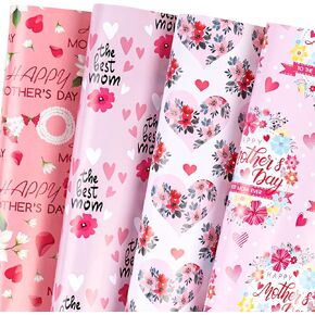 WRAPAHOLIC Mother's Day Wrapping Paper Sheet - 12 Sheets Floral Design Folded Flat with 12 Gift Tags for Party - 19.7 Inch X 27.5 Inch Per Sheet