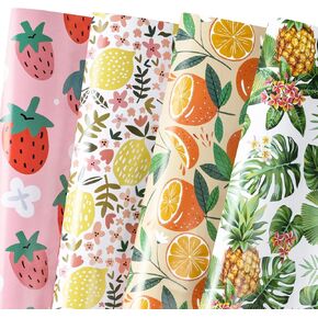 WRAPAHOLIC Summer Fruit Wrapping Paper Sheet - 12 Sheets Fruit Design Folded Flat with 12 Gift Tags for Birthdays, Baby Showers, Holiday, Party - 19.7 Inch X 27.5 Inch Per Sheet