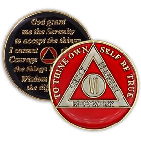6 Year Sobriety Coin | Triplate AA Chip Recovery Anniversary Token (Black)