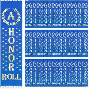 100 Pcs an Honor Roll Award Ribbons Blue Honorable Ribbon Bookmark Medal Ribbons Prize Ribbon Bulk Student Awards and Incentives for Kids School Office Competition Sports Event Contest Supplies
