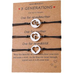 Grandma Mother Daughter Bracelets Gifts for Women Teen Girls Mommy Matching Heart Generations Bracelet Gift for Grandma Mom Granddaughter Christmas Birthday Gifts
