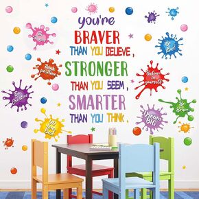 Colorful Inspirational Quotes Wall Decals Classroom Wall Decals Paint Splatter Decals Daycare Wall Decals Vinyl Motivational Positive Saying Wall Stickers for Kids Room Decor Playroom School Nursery