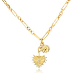 Chunky Gold Heart Necklaces for Women 18K Gold Plated Charm Necklace Sun Pendant Chain Jewelry.