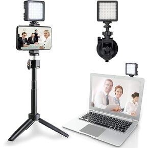 VidLight Portable Tripod and Video Conference Light with Suction for Laptop, Computer and Webcam - Rechargeable Color-Adjustable USB Light and Light Tripod for Streaming, Photography and Filming