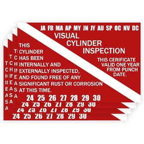 Scuba Tank Visual Inspection Sticker 5×7 Inch Scuba Visual Cylinder Tag Years 2024-2030 (20 Pack) (RED)