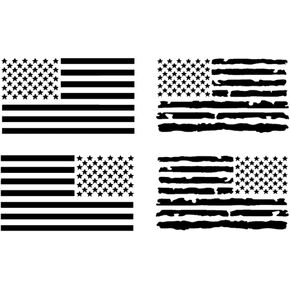 American Flag Decal 4 Pack: American Flag, Distressed American Flag Decals (Large ~6", White)