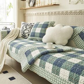 vctops Cotton Quilted Sofa Cover Boho Geometric Pattern Sectional Couch Covers Non Slip Sofa Slipcover Furniture Protector for Dogs Pet Kids, 1 Piece/Not All Set (Type C,27"x82")